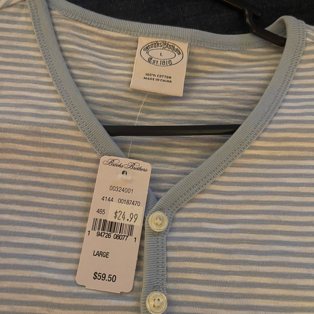 Brooks Brothers Light Blue and White Striped Henley
